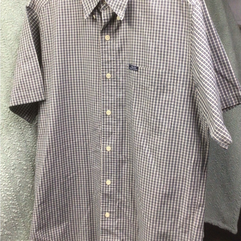 Chaps Short-Sleeve Button-Down Plaid Shirt - Blue/White